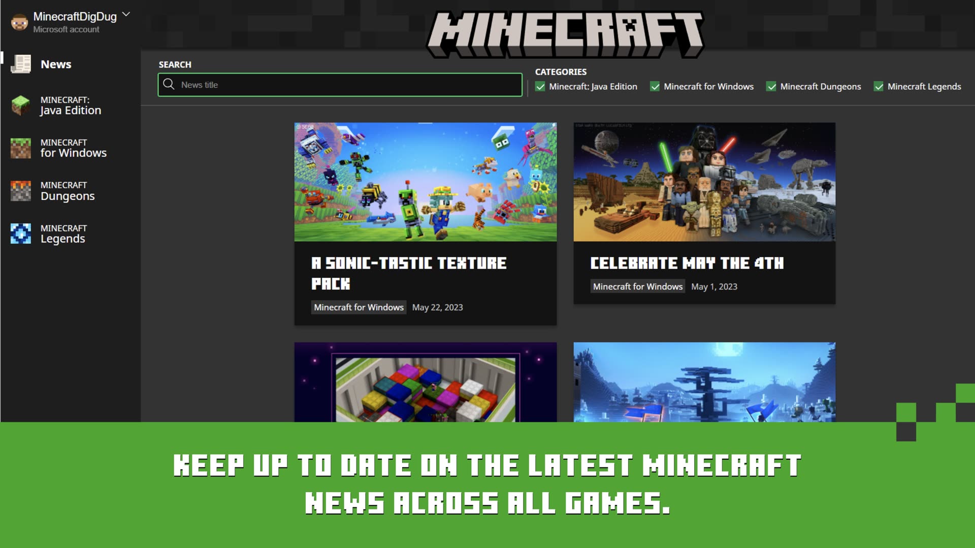 Edition picker in Minecraft Launcher